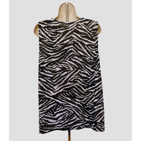 Chicos 3 Tiered Shell Tank Top XL 16 Black White Animal Zebra Print Sleeveless - Picture 4 of 6